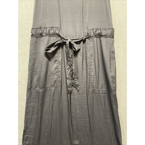 Banana Republic Black Silky Tie Waist Tank Maxi Dress 6 Tall Slits - Picture 4 of 14